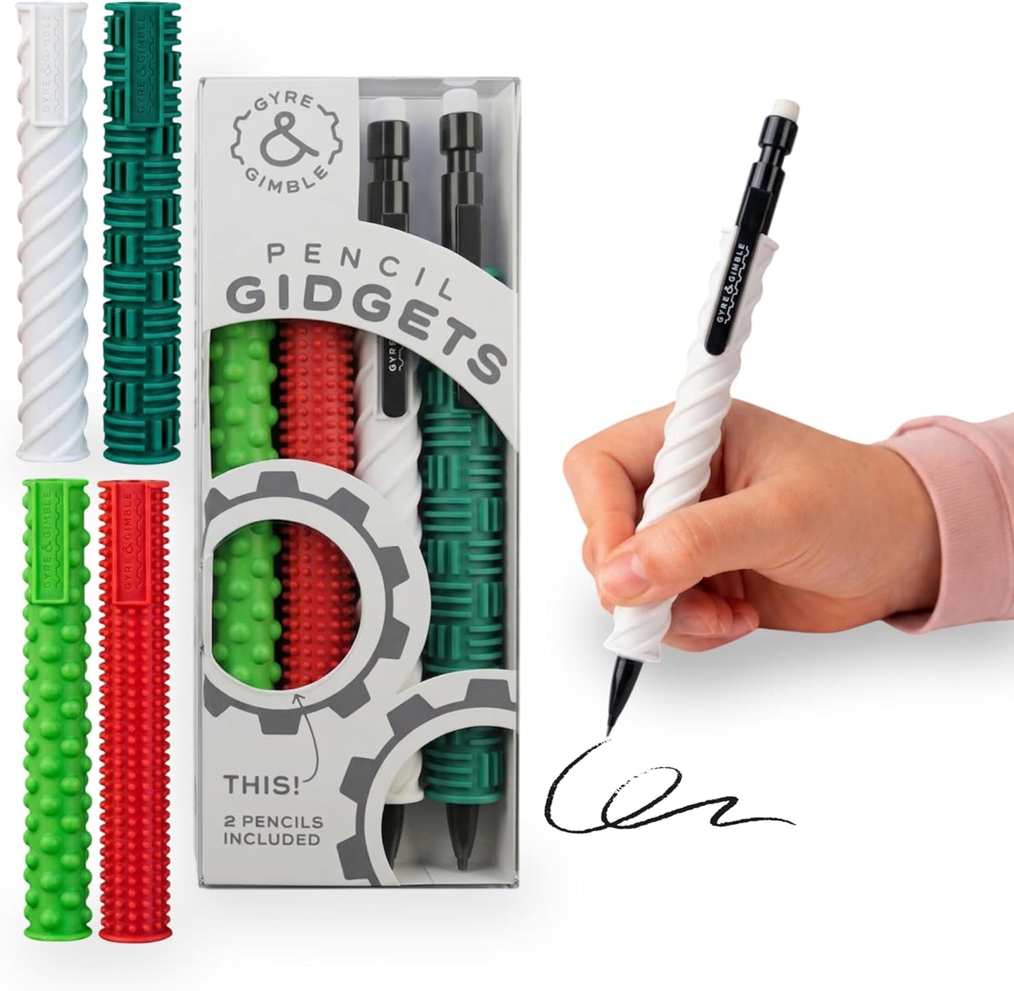 Mechanical Pencil Gidgets |Textured Silicone Pencil Sleeve for Quiet Fidgeting | 4 Sleeves & 2 Pencils