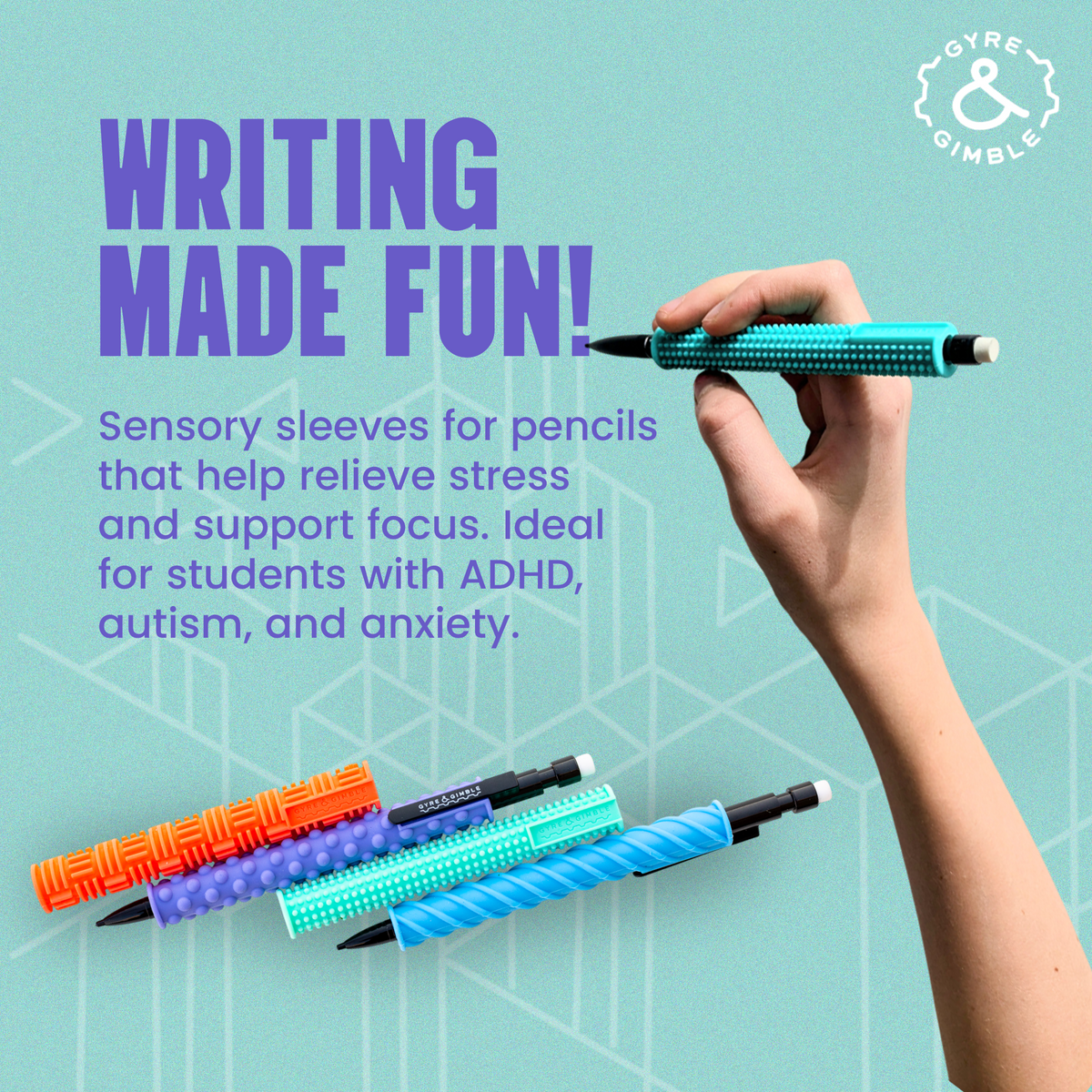 Mechanical Pencil Gidgets |Textured Silicone Pencil Sleeve for Quiet Fidgeting | 4 Sleeves & 2 Pencils