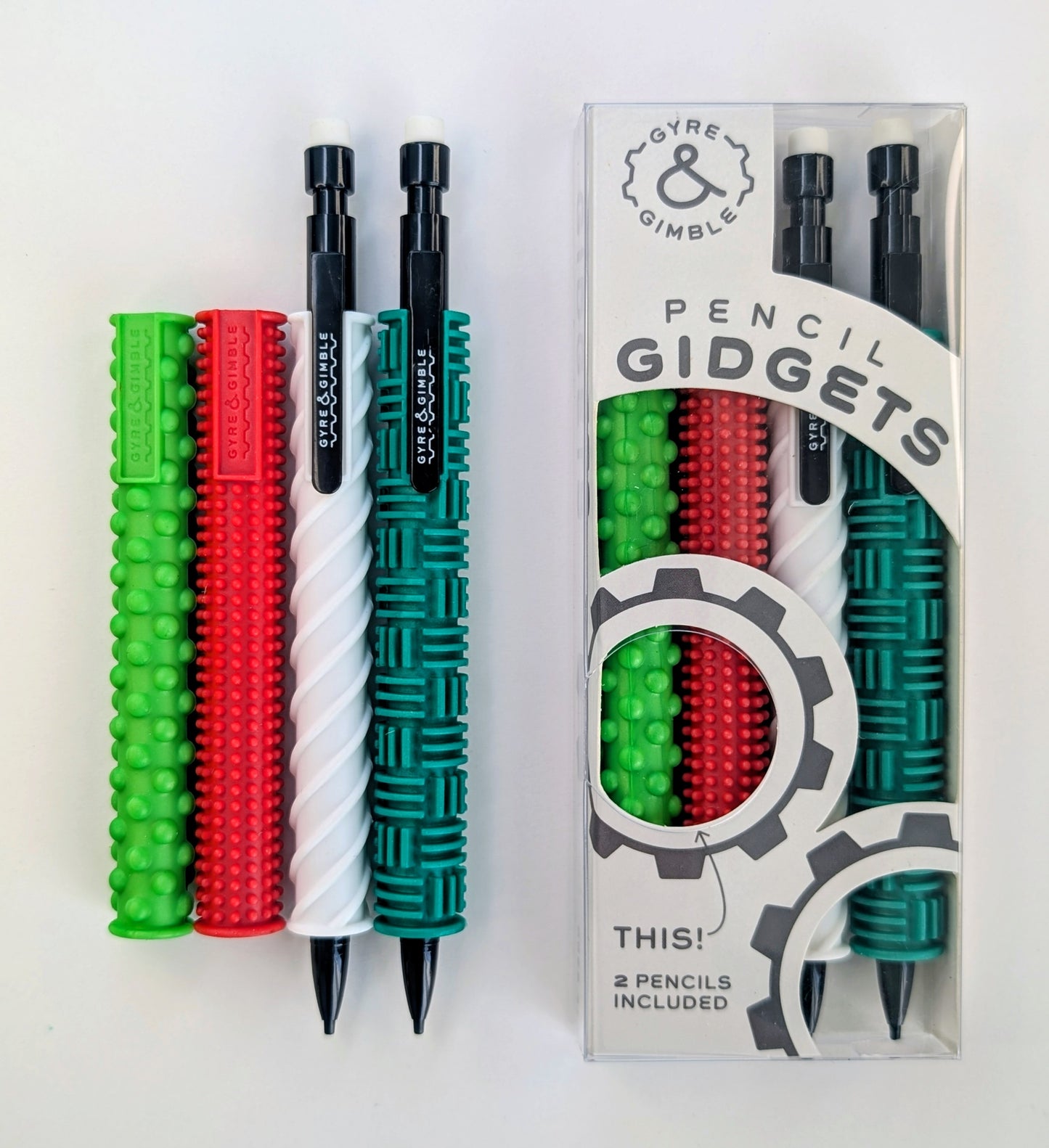 Mechanical Pencil Gidgets |Textured Silicone Pencil Sleeve for Quiet Fidgeting | 4 Sleeves & 2 Pencils