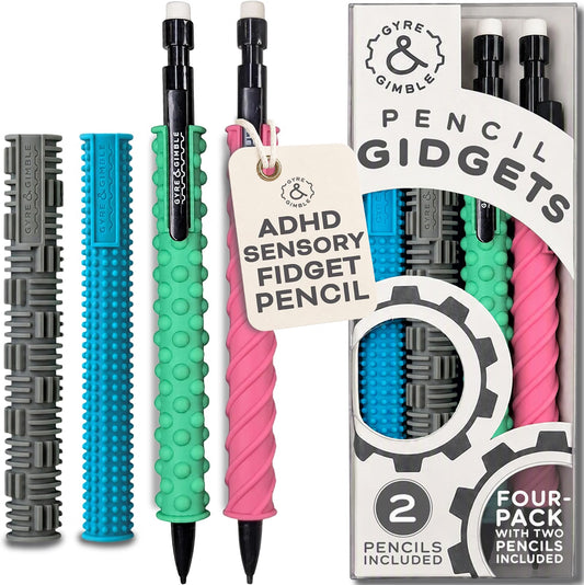 Mechanical Pencil Gidgets |Textured Silicone Pencil Sleeve for Quiet Fidgeting | 4 Sleeves & 2 Pencils