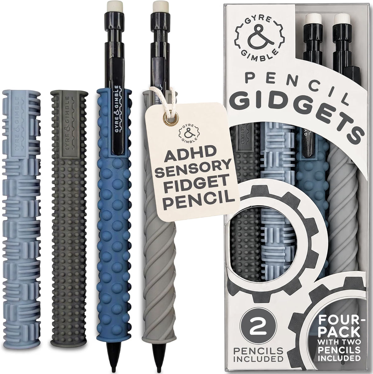 Mechanical Pencil Gidgets |Textured Silicone Pencil Sleeve for Quiet Fidgeting | 4 Sleeves & 2 Pencils