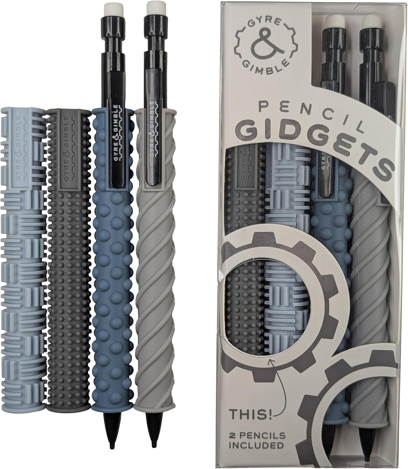 Mechanical Pencil Gidgets |Textured Silicone Pencil Sleeve for Quiet Fidgeting | 4 Sleeves & 2 Pencils